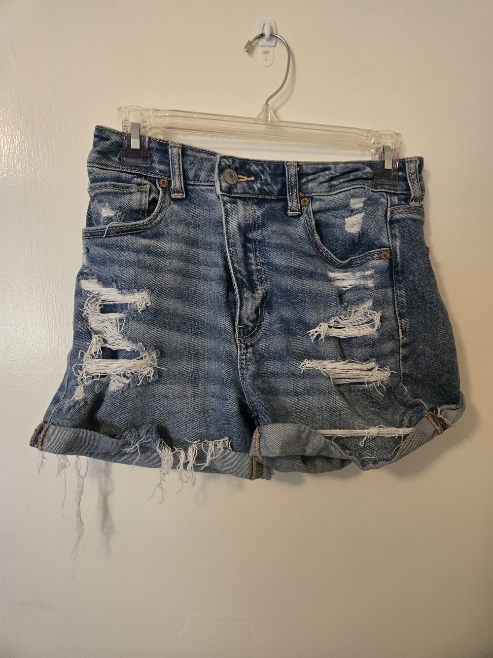 American Eagle Outfitters Distressed Dark Blue Denim Shorts